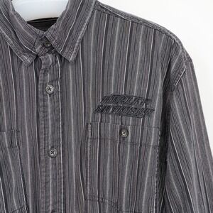 Harley-Davidson Black & Gray Striped Long Sleeve Shirt Men's Size L Moto Biker